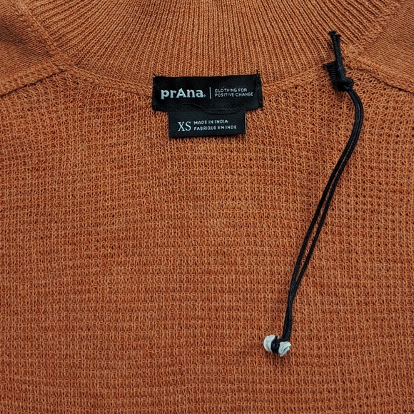 prAna Waffle Knit Sweater XS Rust Orange Organic Cotton Textured Pullover - Picture 5 of 8